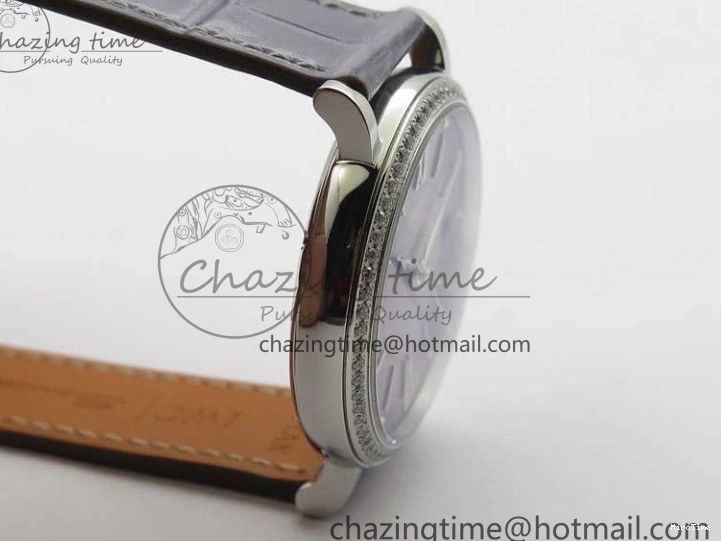 MIROTIME 0510 Attractive Portofino 37mm SS V7F 1:1 Best Edition Gray Dial Diamonds Bezel on Gray Leather Strap A 7091